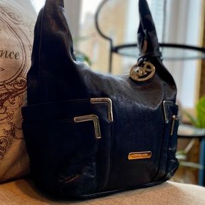 Michael Kors Black Leather Bag w/ Gold Detailing